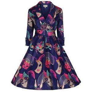 Modcloth Lindy Bop Vivi Coat Dress Masquerade Print XS